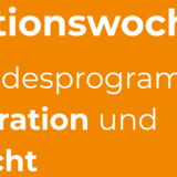 Grafik mit Text: Aktionswoche Bundesprogramme Migration und Flucht