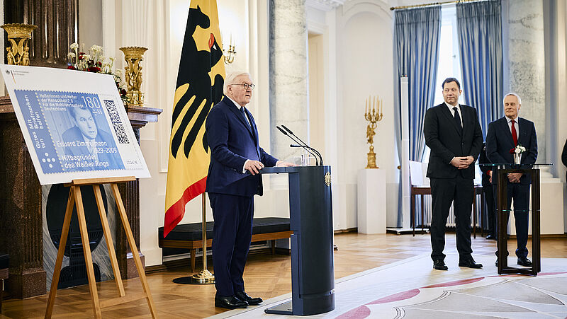 Bundespräsident würdigt die Wohlfahrtsmarken in Anwesenheit von Bundesfinanzminister Lars Klingbeil und BAGFW-Präsident Achim Meyer auf der Heyde