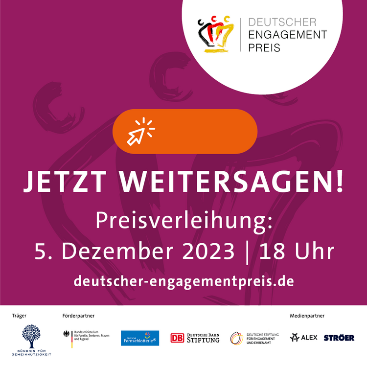 Hinweis zum Livestream zur Verleihung des Deutschen Engagementpreises am 5.12.23